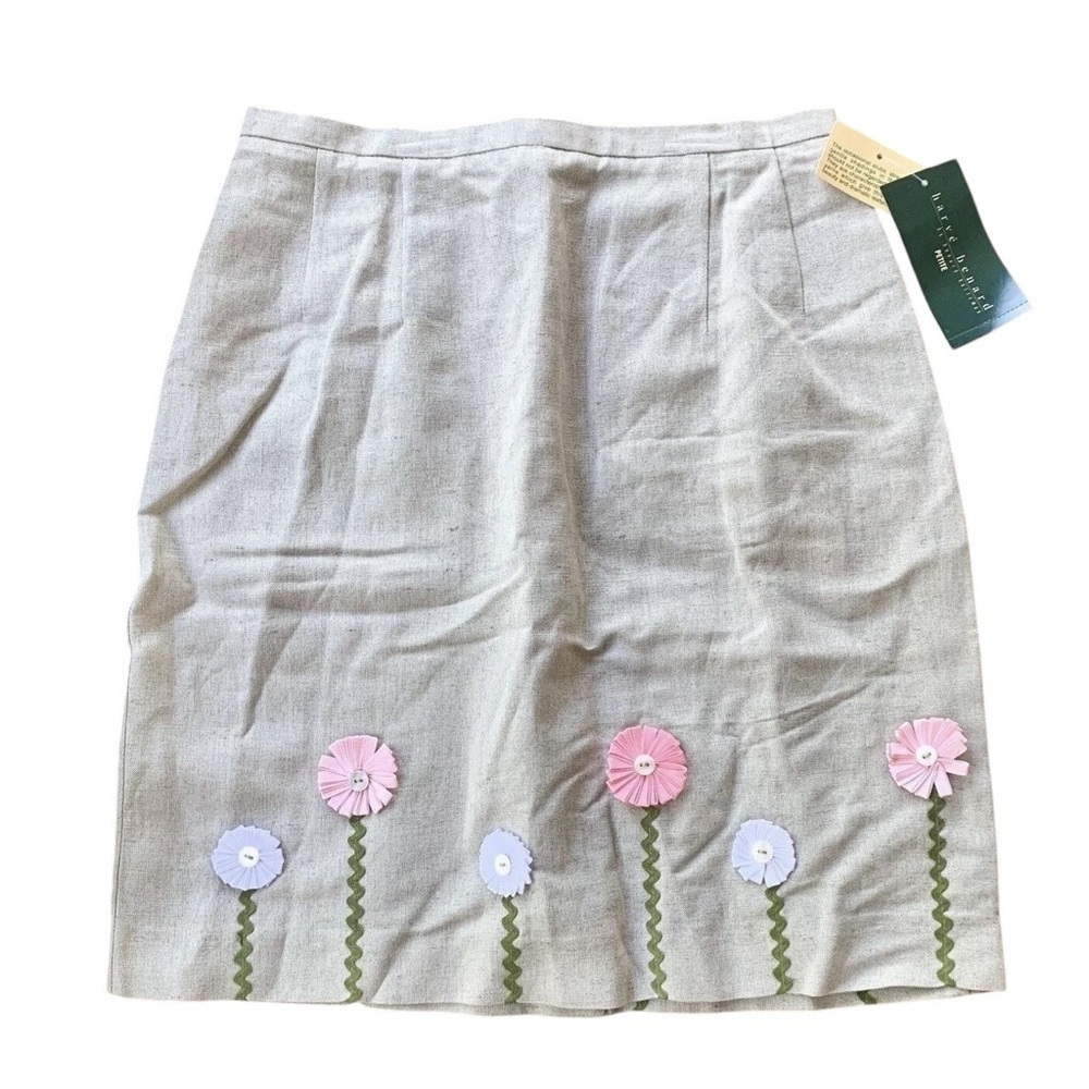 Harve Benard Linen Floral Applique Pencil Skirt Beige Size Petite 8